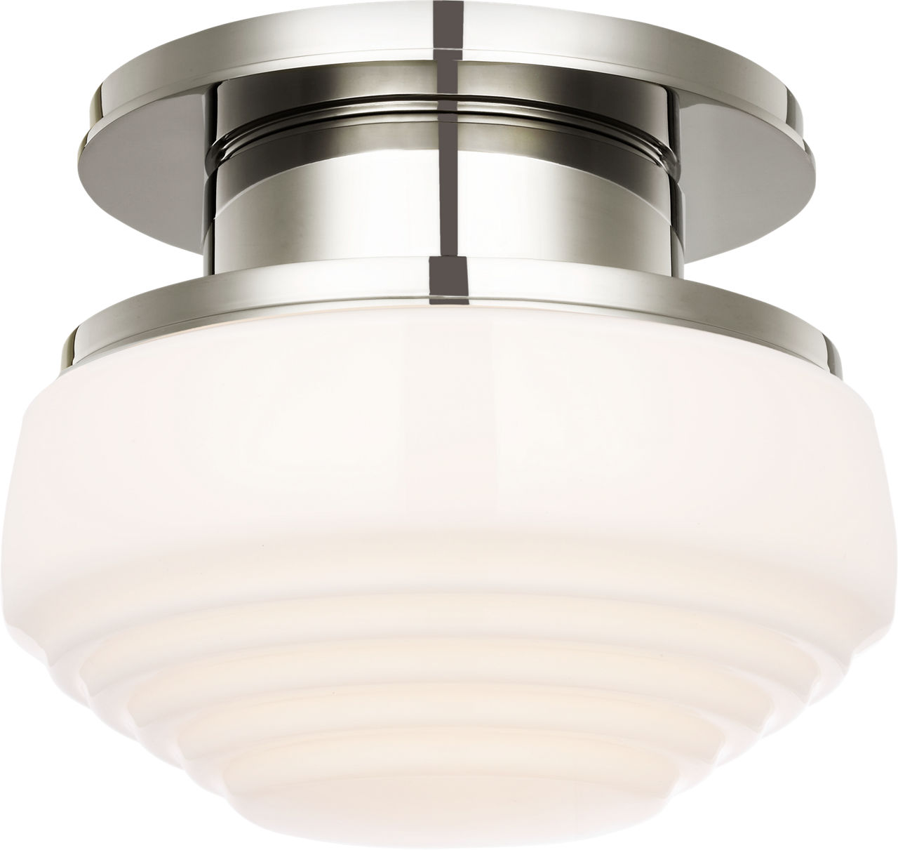 Rally 9" Flush Mount in Polished Nickel with White Glass
