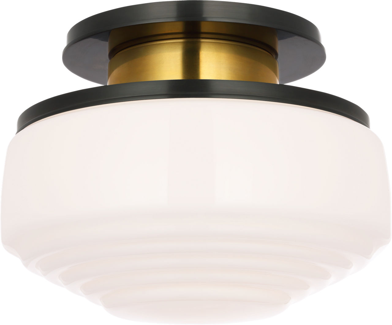 Rally 11" Flush Mount in Bronze and Hand-Rubbed Antique Brass with White Glass