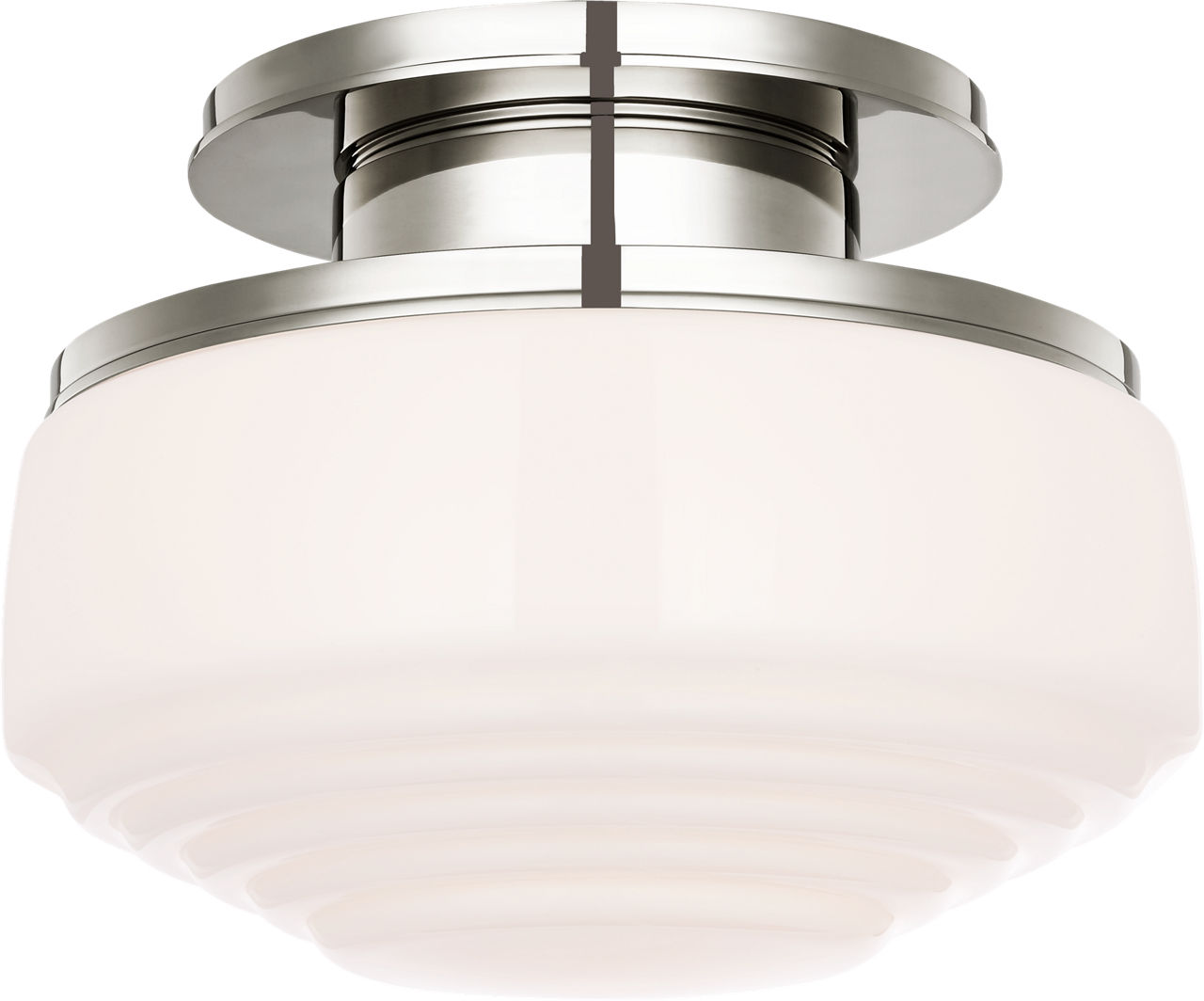 Rally 11" Flush Mount in Polished Nickel with White Glass