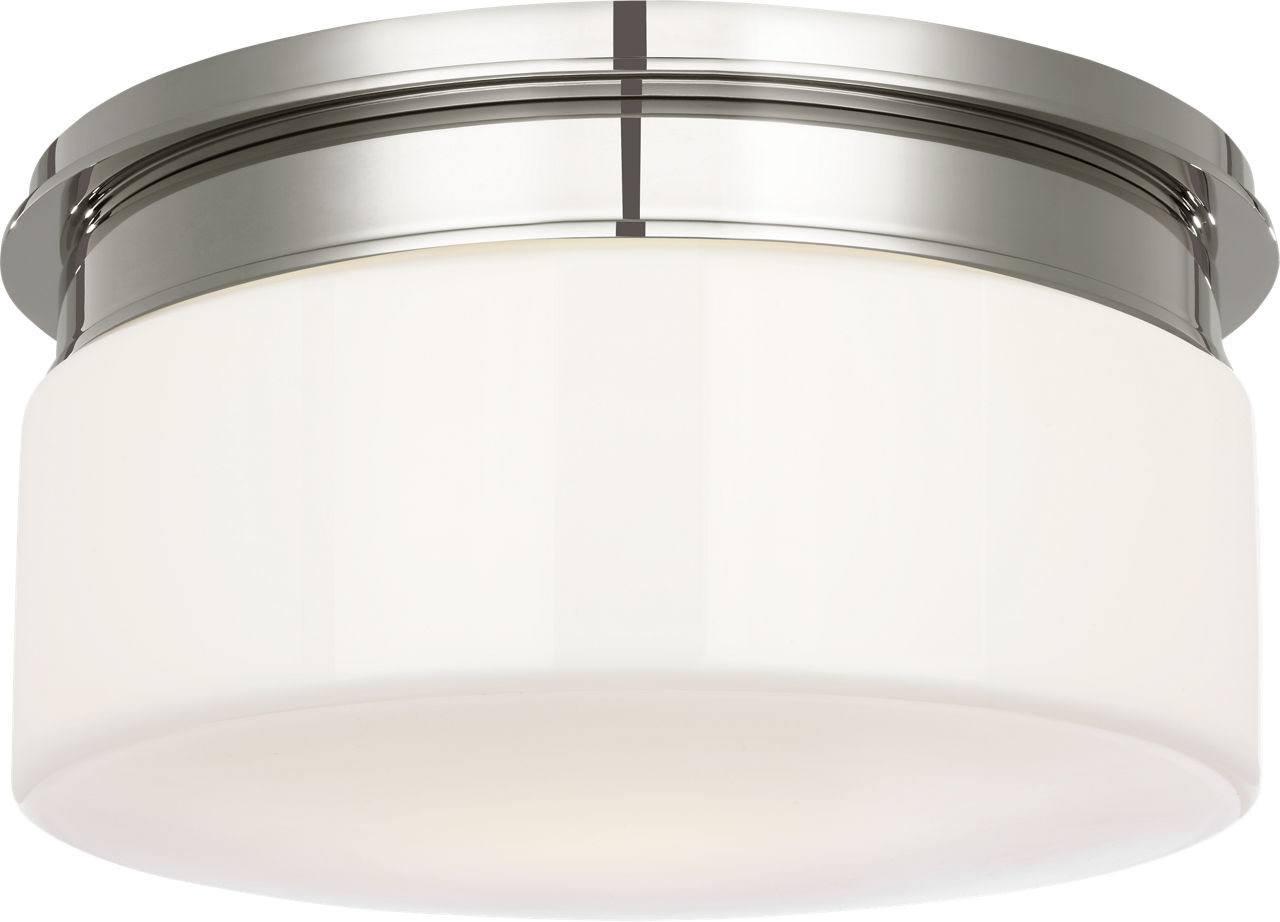 Maritime 11" Flush Mount in Polished Nickel with White Glass
