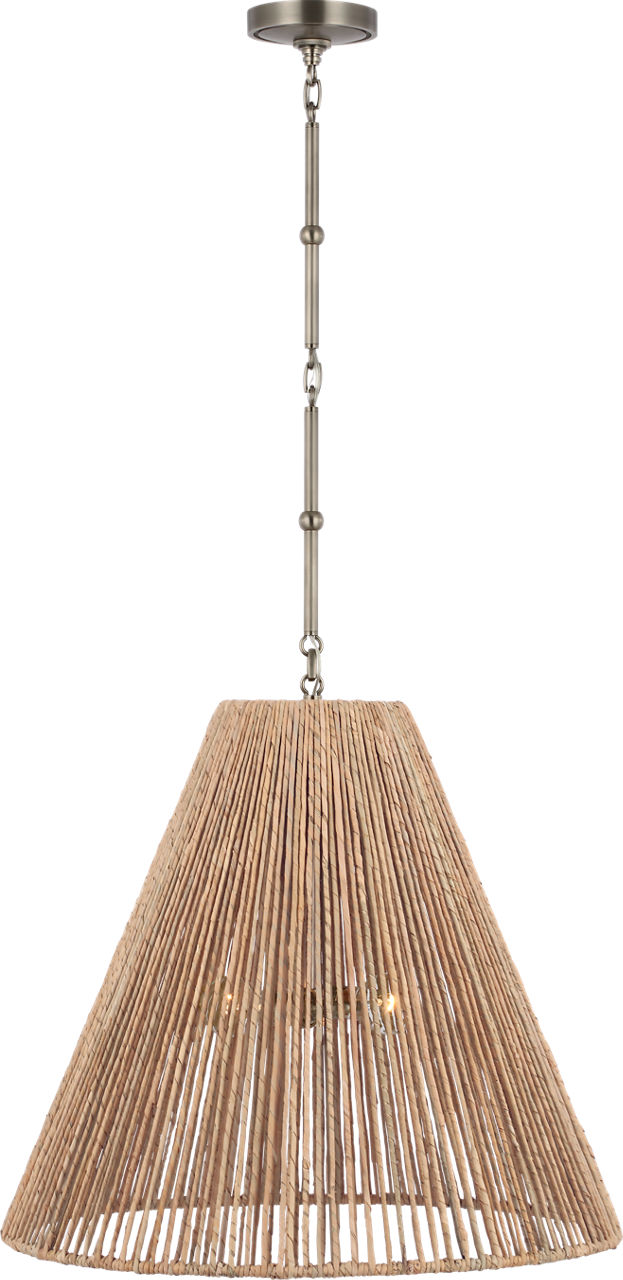 Goodman Large Hanging Lamp in Antique Nickel with Natural Abaca Shade