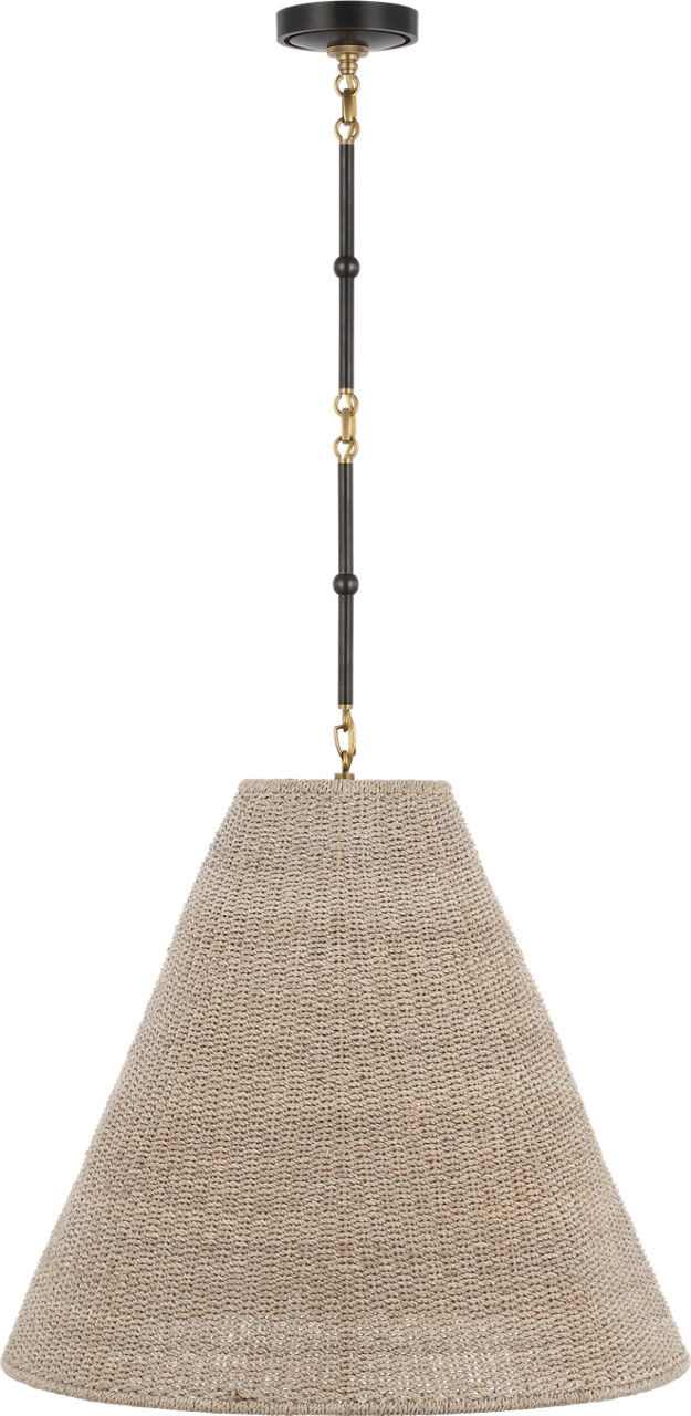 Goodman Large Hanging Lamp in Bronze and Hand-Rubbed Antique Brass with Ash Shade