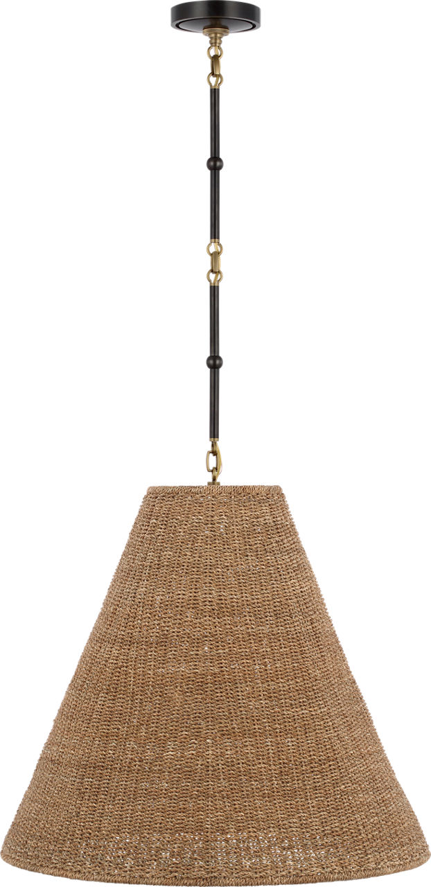 Goodman Large Hanging Lamp in Bronze and Hand-Rubbed Antique Brass with Toast Shade