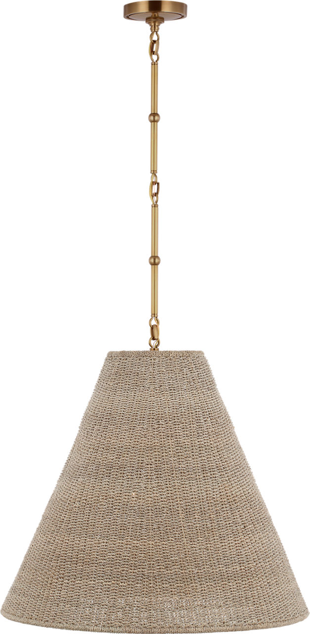 Goodman Large Hanging Lamp in Hand-Rubbed Antique Brass with Ash Shade