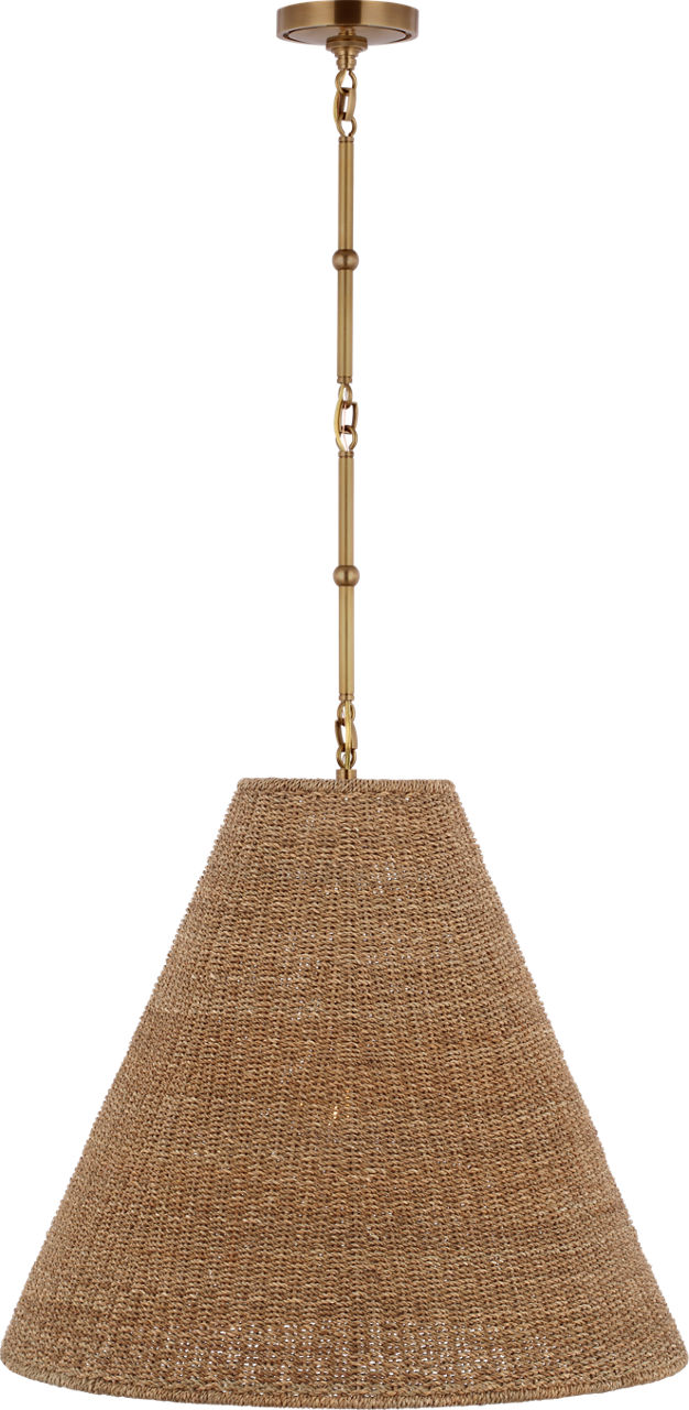 Goodman Large Hanging Lamp in Hand-Rubbed Antique Brass with Toast Shade
