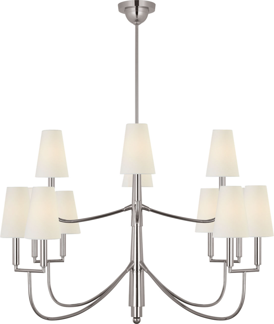 Farlane Large Chandelier in Polished Nickel with Linen Shades
