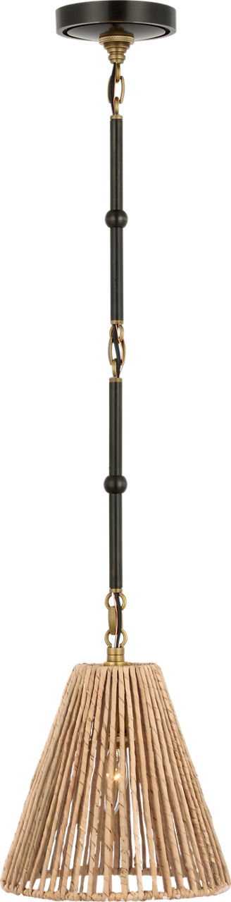 Goodman Petite Hanging Shade in Bronze and Hand-Rubbed Antique Brass with Natural Abaca Shade