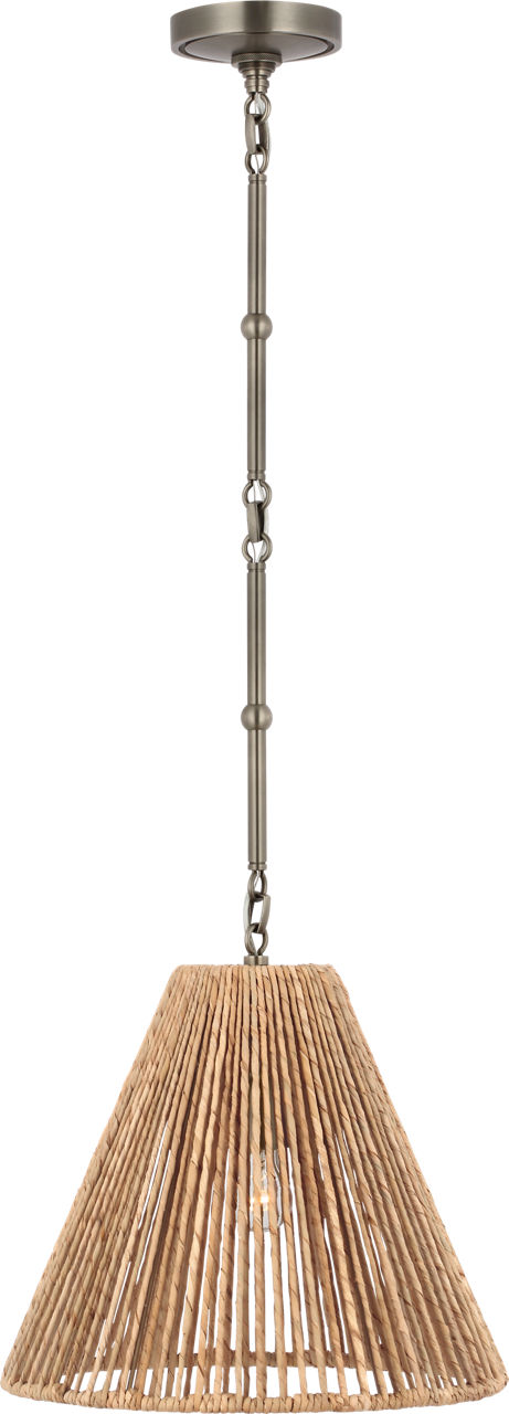 Goodman Small Hanging Light in Antique Nickel with Natural Abaca Shade