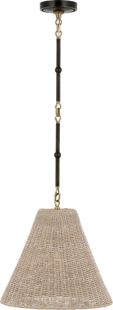 Goodman Small Hanging Light in Bronze and Hand-Rubbed Antique Brass with Ash Shade