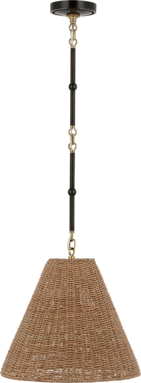 Goodman Small Hanging Light in Bronze and Hand-Rubbed Antique Brass with Toast Shade