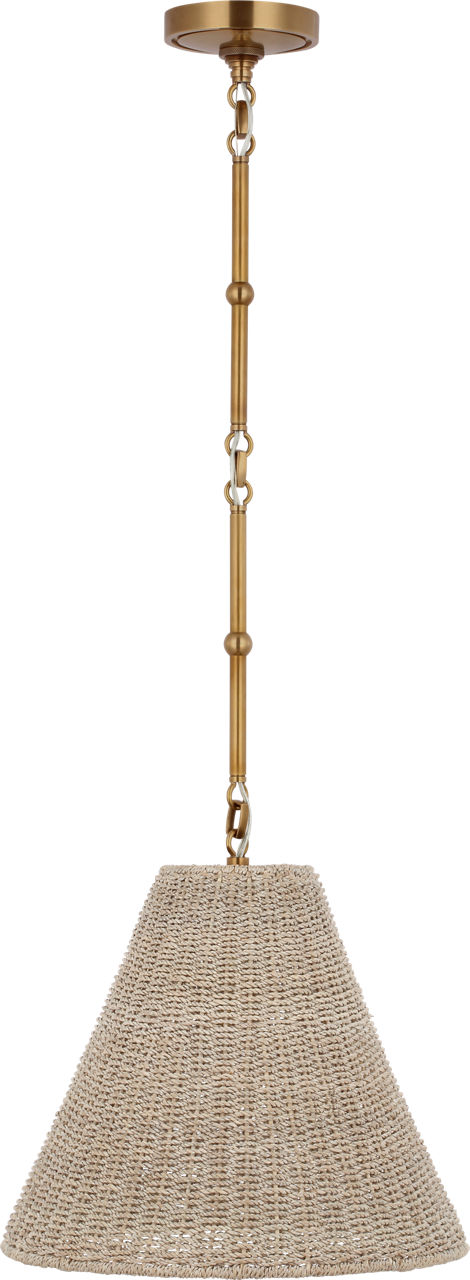 Goodman Small Hanging Light in Hand-Rubbed Antique Brass with Ash Shade