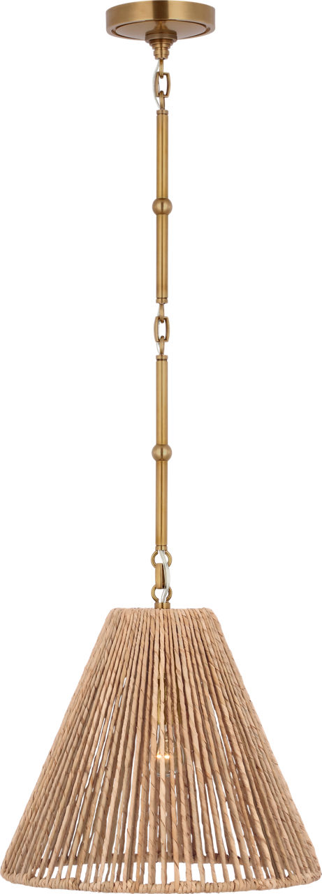 Goodman Small Hanging Light in Hand-Rubbed Antique Brass with Natural Abaca Shade