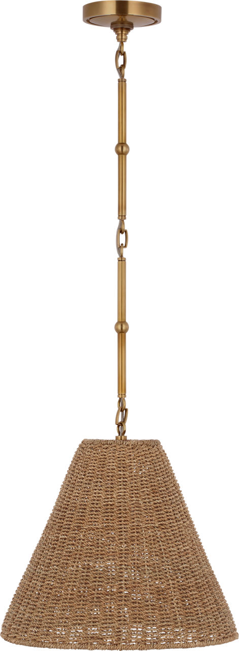 Goodman Small Hanging Light in Hand-Rubbed Antique Brass with Toast Shade