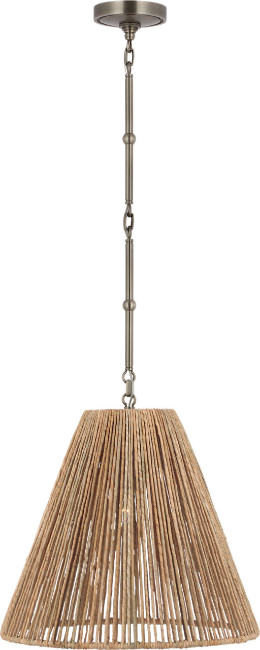 Goodman Medium Hanging Light in Antique Nickel with Natural Abaca Shade