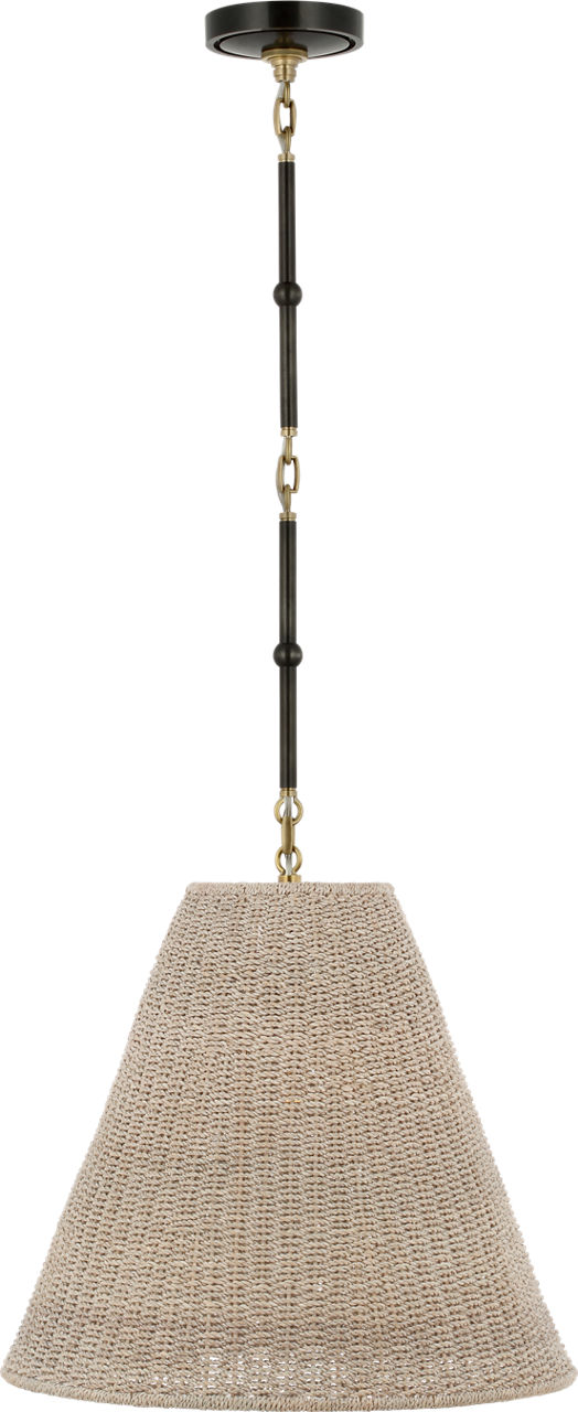 Goodman Medium Hanging Light in Bronze and Hand-Rubbed Antique Brass with Ash Shade