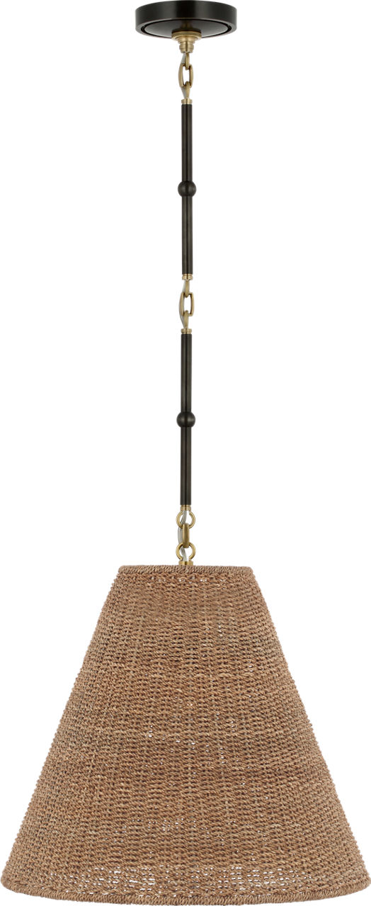Goodman Medium Hanging Light in Bronze and Hand-Rubbed Antique Brass with Toast Shade