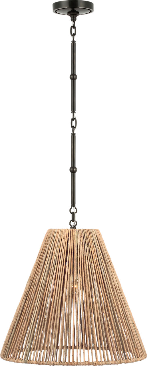 Goodman Medium Hanging Light in Bronze with Natural Abaca Shade