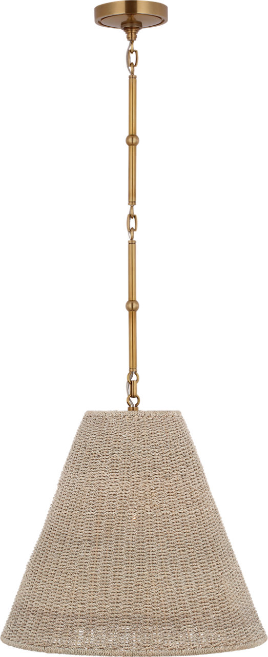 Goodman Medium Hanging Light in Hand-Rubbed Antique Brass with Ash Shade