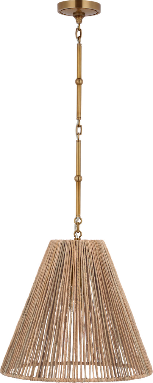 Goodman Medium Hanging Light in Hand-Rubbed Antique Brass with Natural Abaca Shade