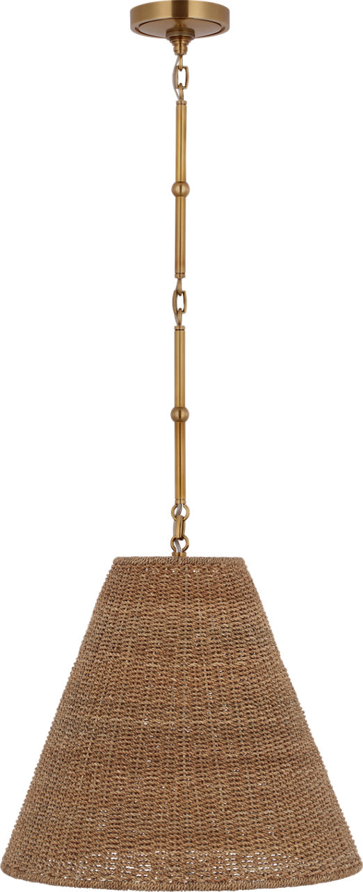 Goodman Medium Hanging Light in Hand-Rubbed Antique Brass with Toast Shade