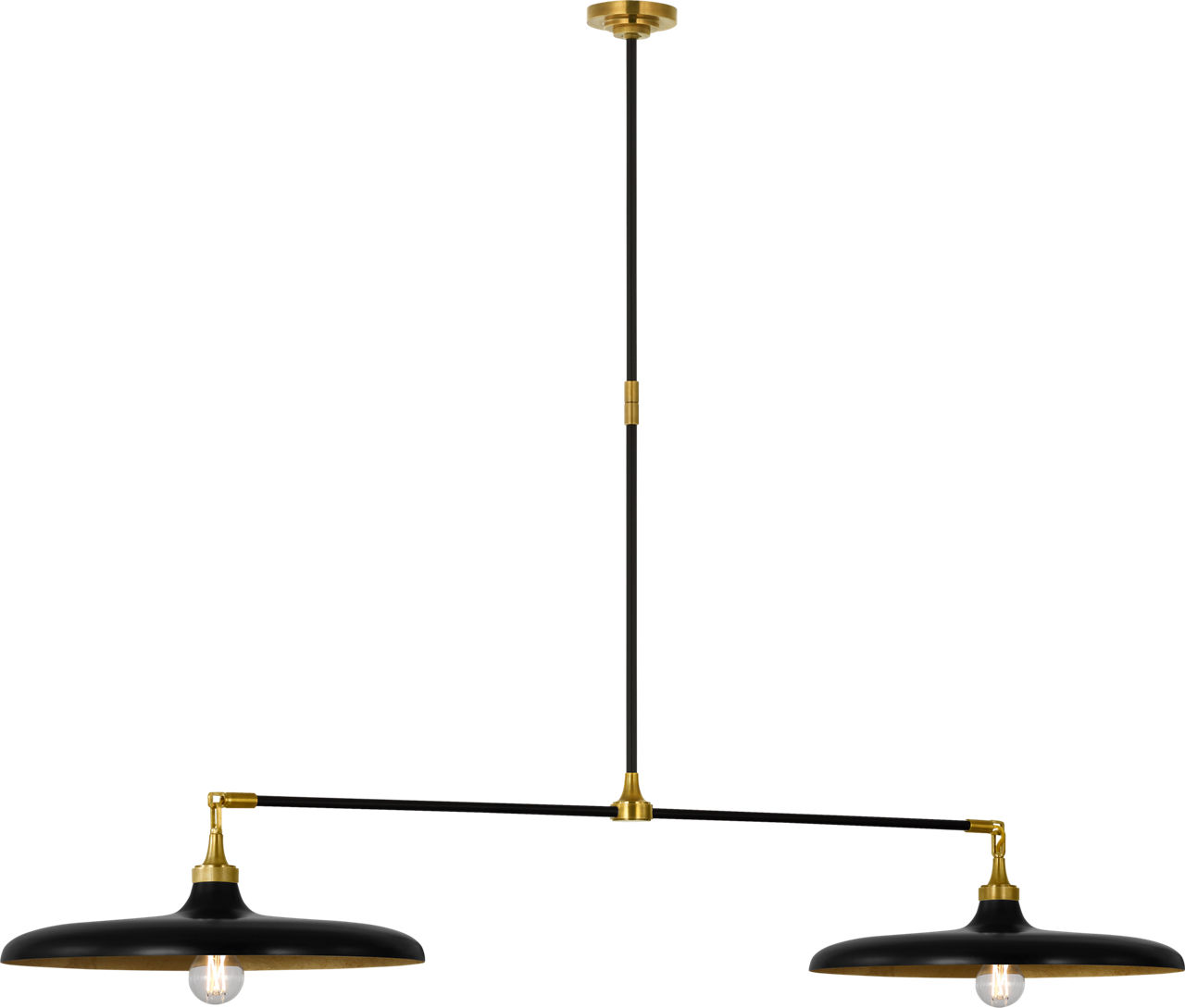 Piatto 63" Linear Pendant in Hand-Rubbed Antique Brass and Aged Iron with Aged Iron Shade