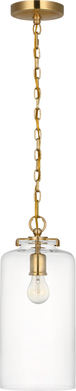 Katie Cylinder Pendant in Hand-Rubbed Antique Brass with Clear Glass