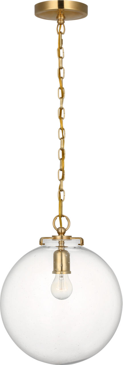 Katie Globe Pendant in Hand-Rubbed Antique Brass with Seeded Glass