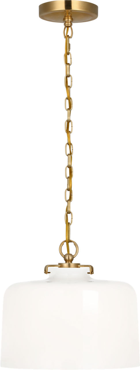 Katie Dome Pendant in Hand-Rubbed Antique Brass with White Glass