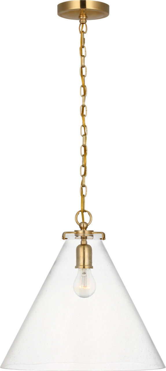 Katie Conical Pendant in Hand-Rubbed Antique Brass with Seeded Glass