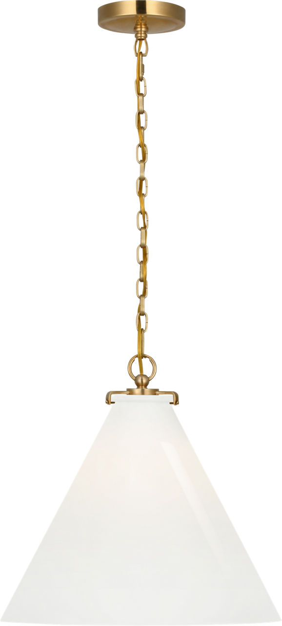 Katie Conical Pendant in Hand-Rubbed Antique Brass with White Glass