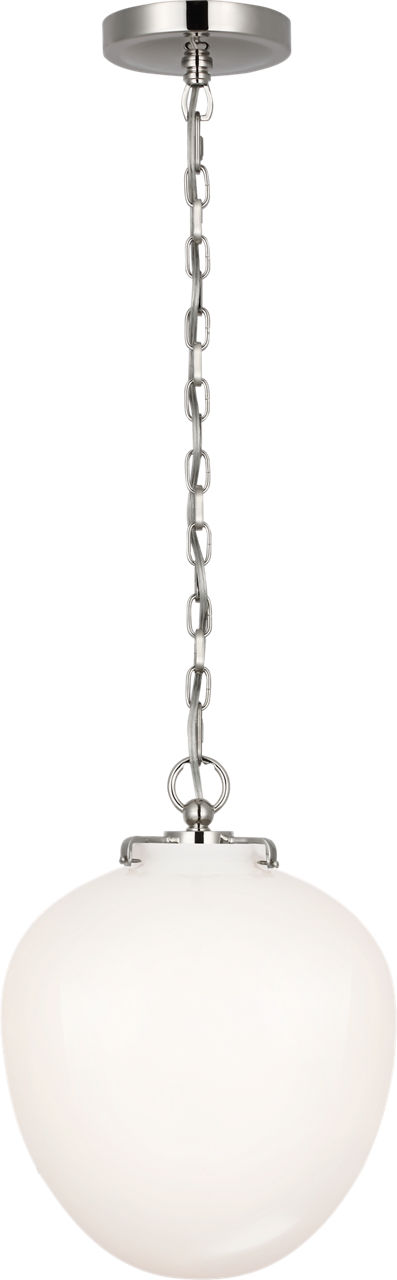 Katie Acorn Pendant in Polished Nickel with White Glass