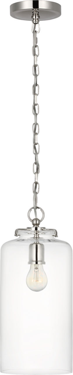 Katie Cylinder Pendant in Polished Nickel with Clear Glass