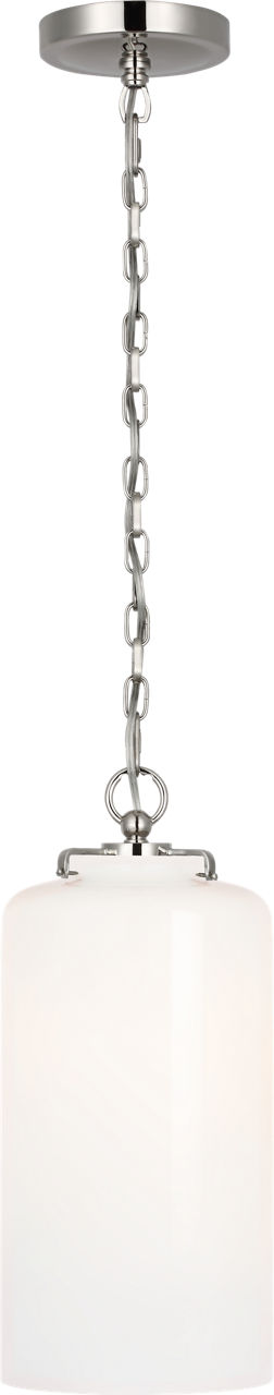 Katie Cylinder Pendant in Polished Nickel with White Glass