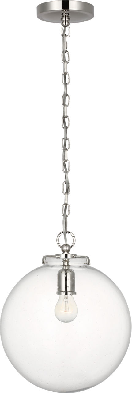 Katie Globe Pendant in Polished Nickel with Seeded Glass