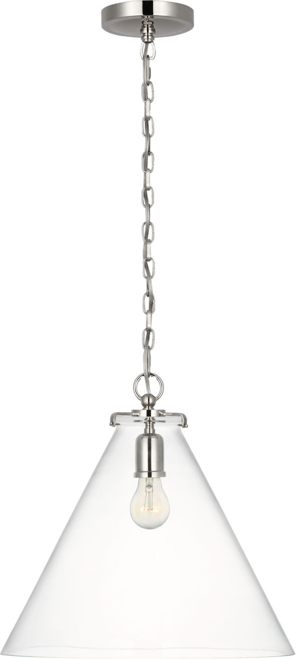 Katie Conical Pendant in Polished Nickel with Clear Glass