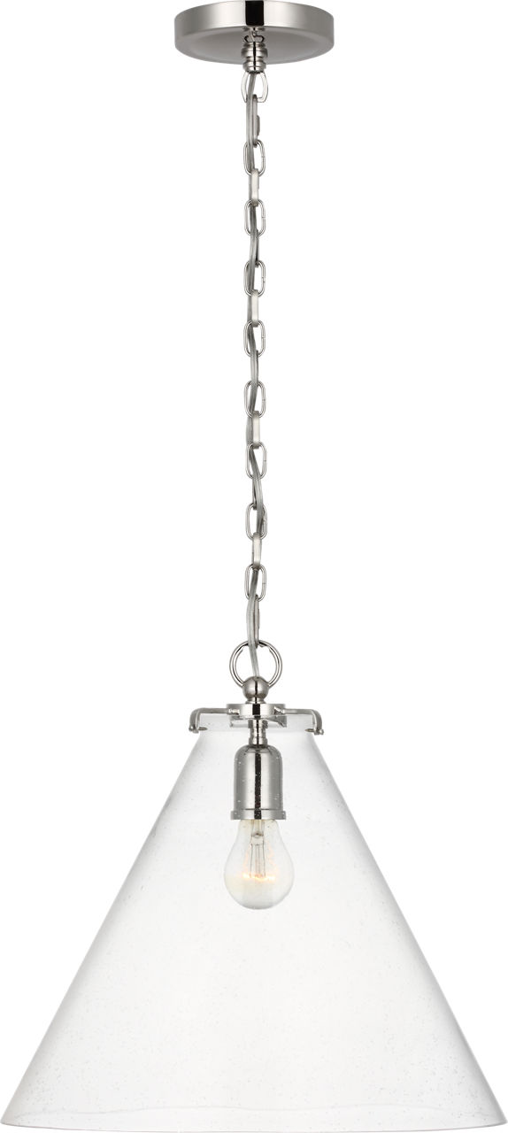 Katie Conical Pendant in Polished Nickel with Seeded Glass