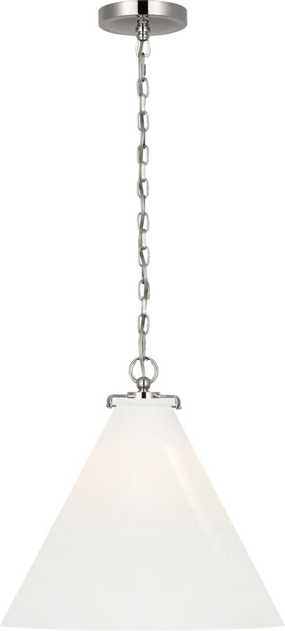 Katie Conical Pendant in Polished Nickel with White Glass