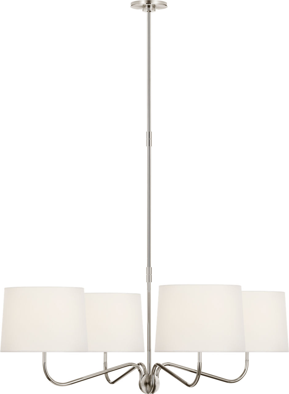 Canto Large Four Arm Chandelier in Polished Nickel with Linen Shades
