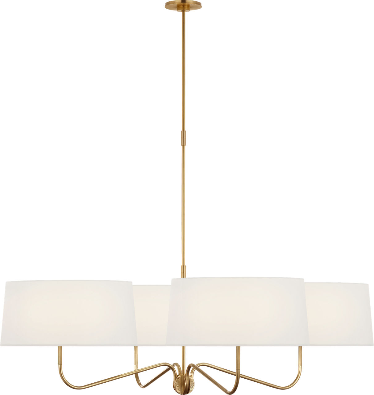 Canto Extra Large Four Arm Chandelier in Hand-Rubbed Antique Brass with Linen Shades