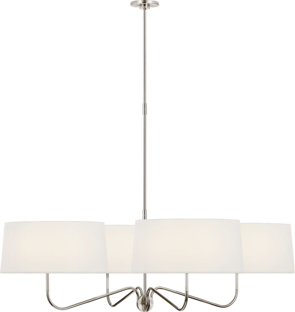 Canto Extra Large Four Arm Chandelier in Polished Nickel with Linen Shades