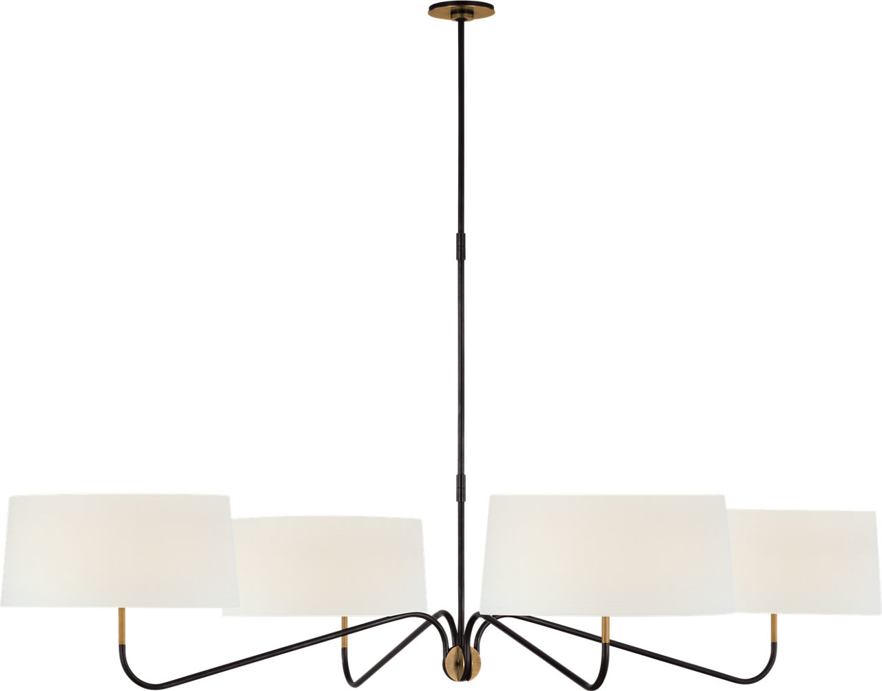 Canto Grande Four Arm Chandelier in Bronze and Brass with Linen Shades