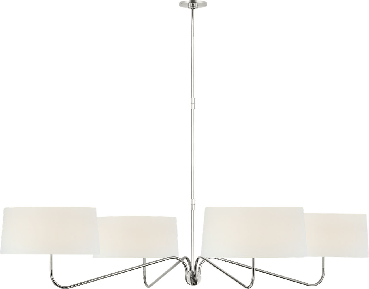 Canto Grande Four Arm Chandelier in Polished Nickel with Linen Shades