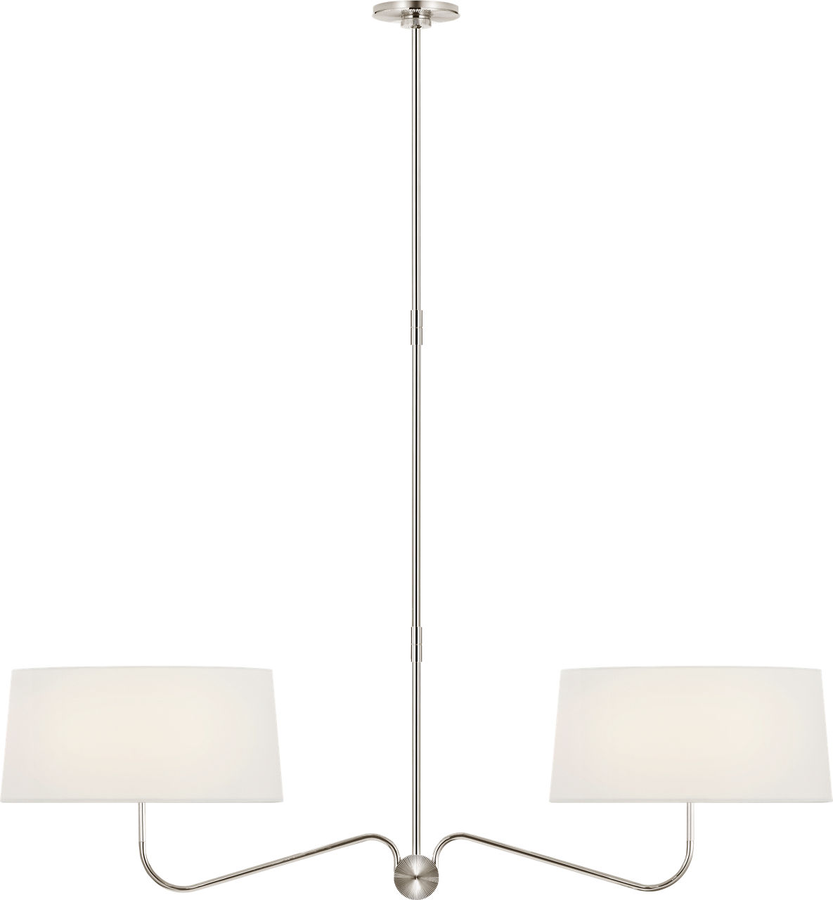 Canto 50" Linear Chandelier in Polished Nickel with Linen Shades