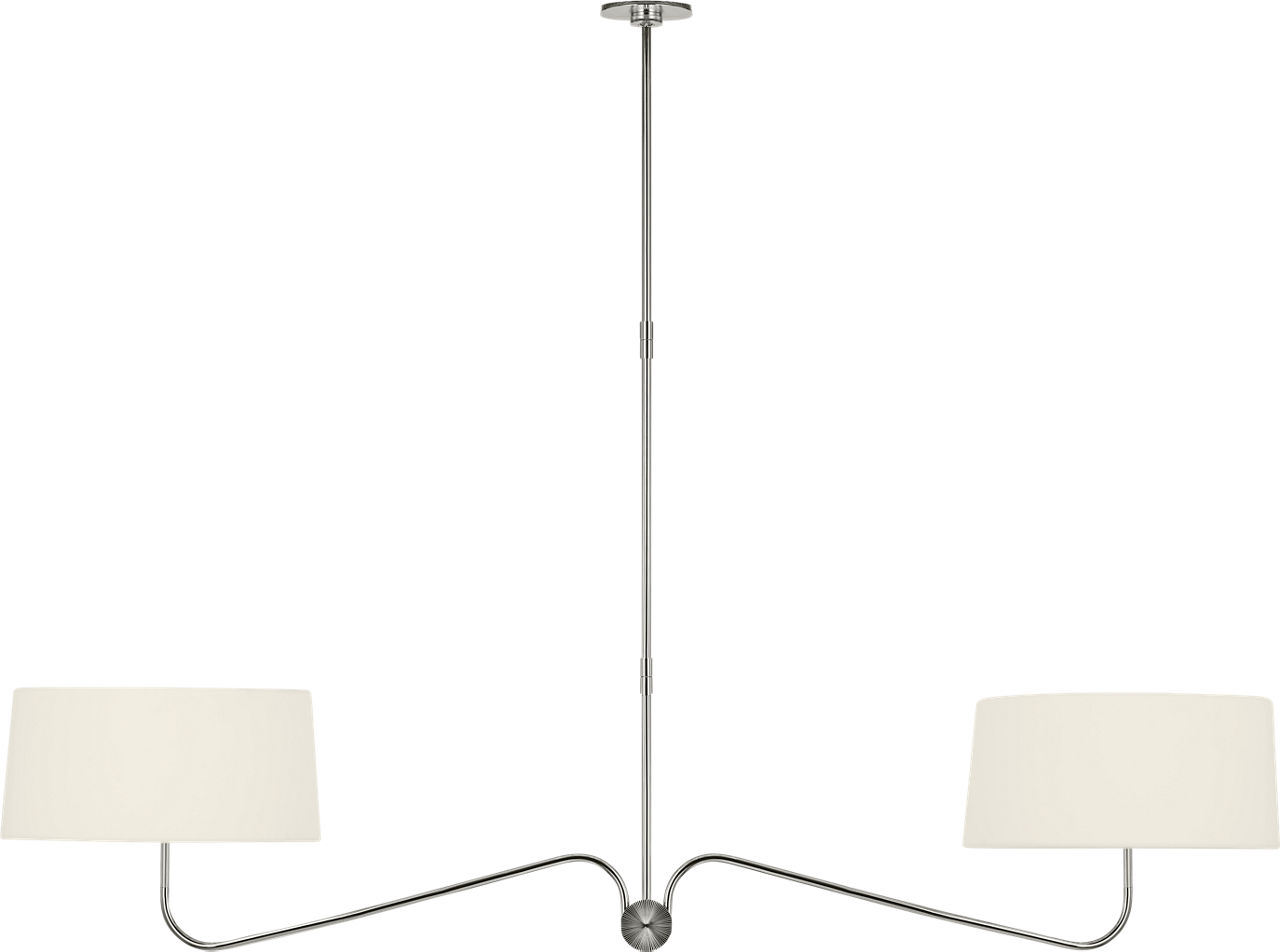 Canto 68" Linear Chandelier in Polished Nickel with Linen Shades