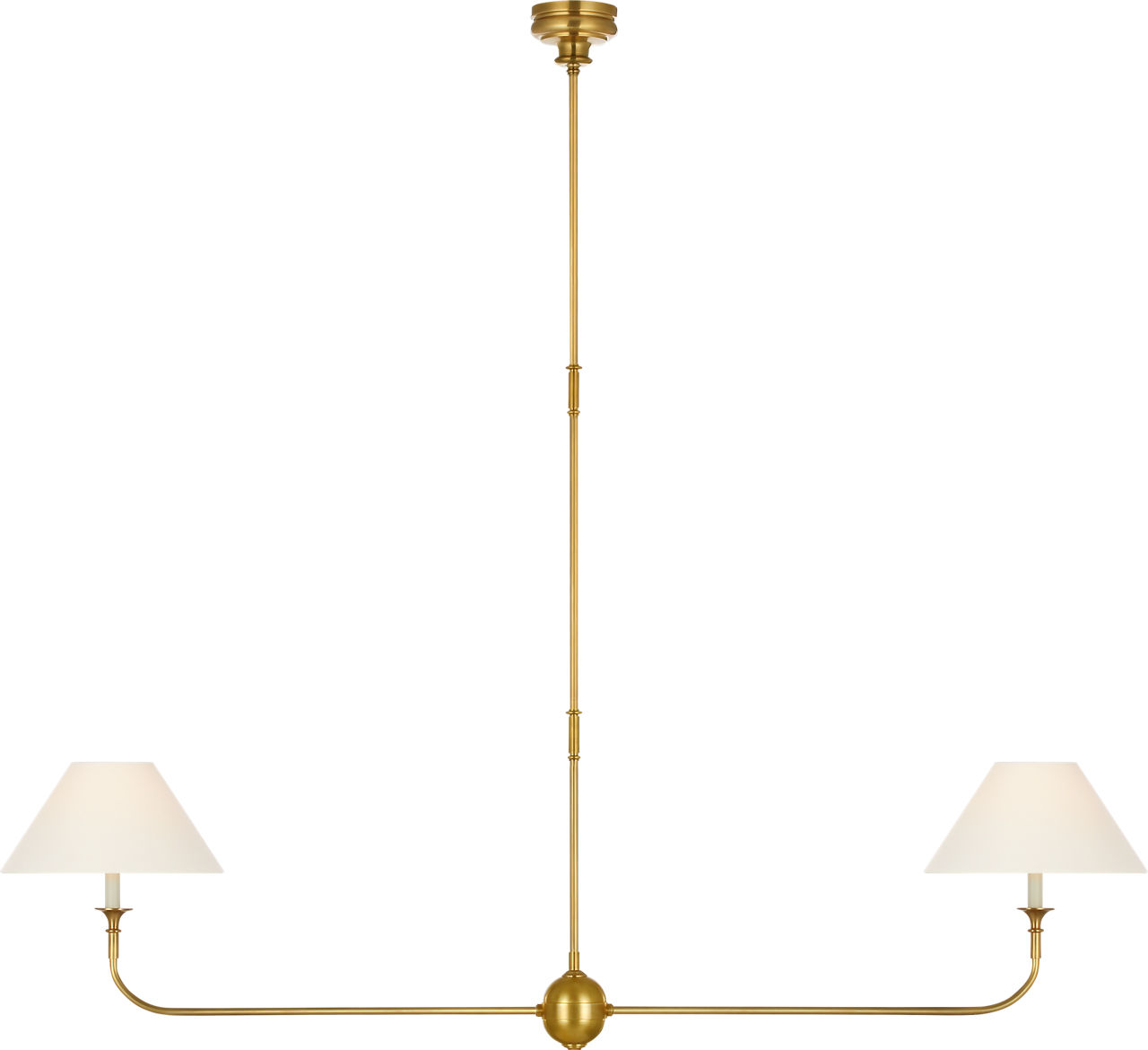 Piaf Large Two Light Linear Pendant in Hand-Rubbed Antique Brass with Linen Shades