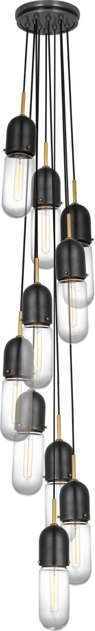 Junio 10-Light Pendant in Bronze and Brass with Clear Glass