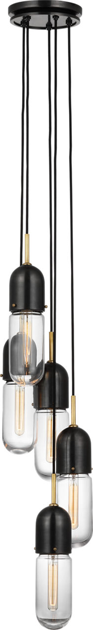 Junio 5-Light Pendant in Bronze and Brass with Clear Glass