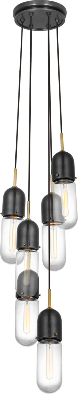 Junio 6-Light Pendant in Bronze and Brass with Clear Glass