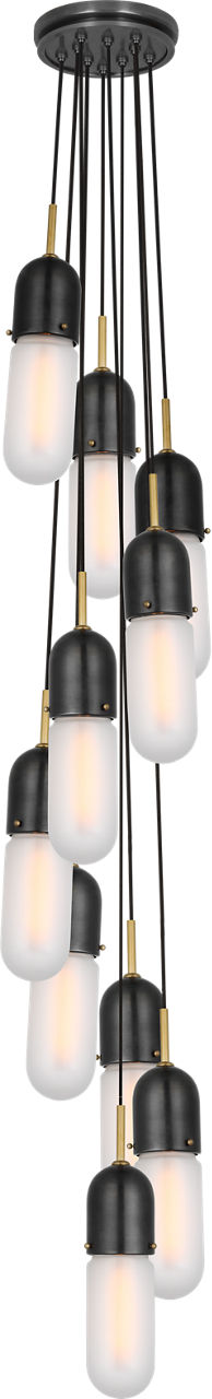 Junio 10-Light Pendant in Bronze and Brass with Frosted Glass