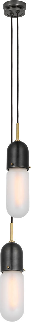 Junio 2-Light Pendant in Bronze and Brass with Frosted Glass